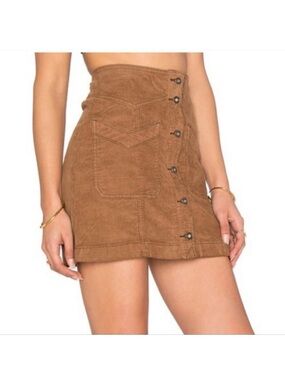 Free People Come A Little Closer Brown Corduroy Button Front Mini Skirt Size 2